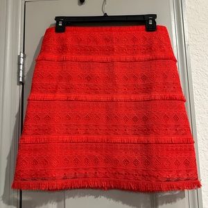 J Crew Tomato Red Lace and Fringe Mini Skirt Size 2